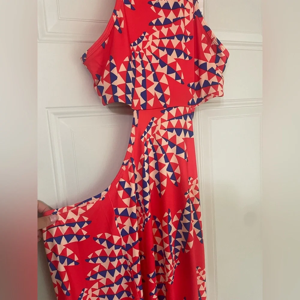 NEW Adidas Farm Rio Psychedelic Wave Red Orange Cut Out Dress Large Festival - Picture 4 of 14